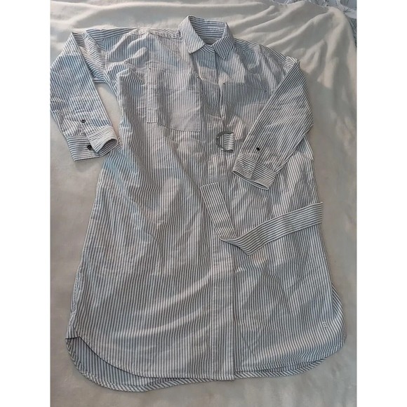 NWT Everlane Gray & White Oxford Shirt Dress Belted Organic Cotton Size XS - Picture 11 of 16